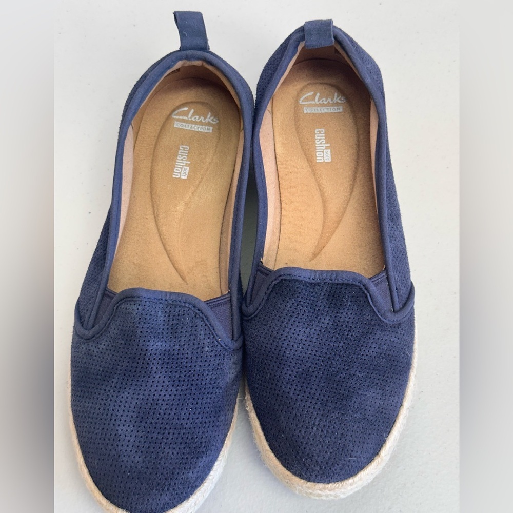 Clarks Collection Blue Suede Espadrille Slip-On Flats Women’s 9.5